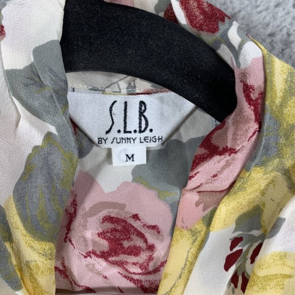 S. L. B. Womens M Colorful Floral Silk Button Long Sleeve Blouse Shoulder Pads - Picture 5 of 10